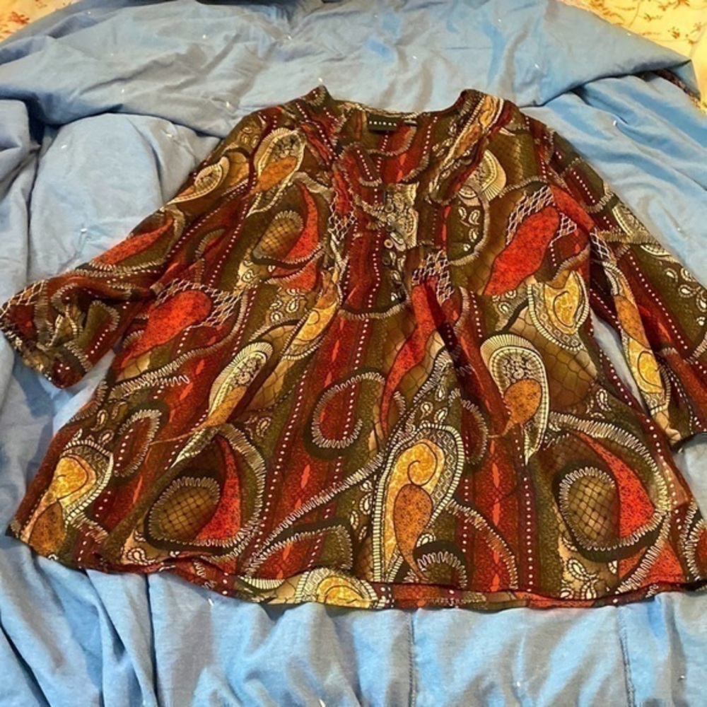 TRIBAL  mid button boho vibe  blouse  shirt size 12